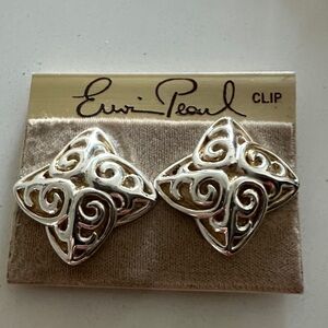 Euro Pearl Silver Swirl Clip Earrings